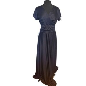 NWT KOHKOH Navy Blue Cap Sleeve V Neck Flowy Formal Cocktail Gown size L